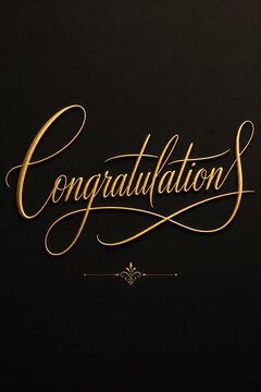 A congratulatory message written in elegant gold cursive script on a black background