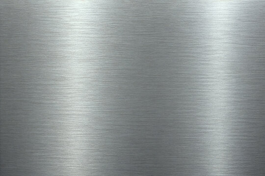 Realistic brushed metal texture with polished stainless steel finish. Industrial silver metallic background featuring fine hairline scratches, smooth reflections, and premium steel surface details.