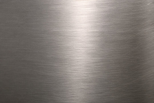 Realistic brushed metal texture with polished stainless steel finish. Industrial silver metallic background featuring fine hairline scratches, smooth reflections, and premium steel surface details.