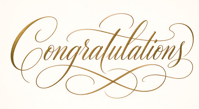 Golden calligraphy congratulations message on cream background