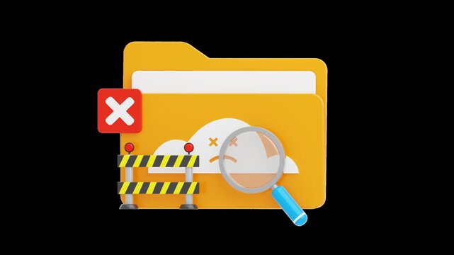 3D Empty State Folder Magnifying Glass | Alpha Channel