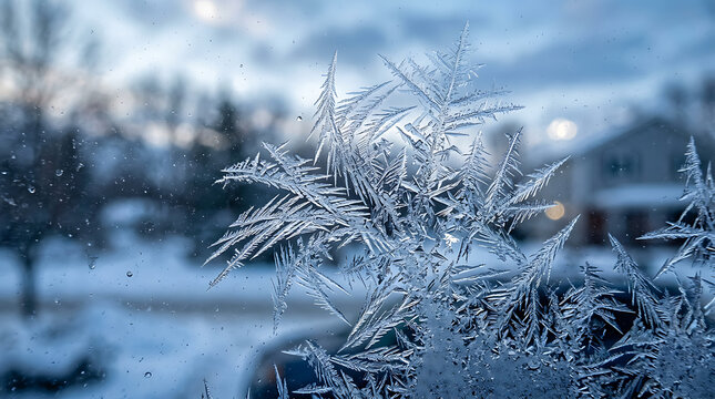 Macro Photography of Frozen Frost Crystals on Windowpane