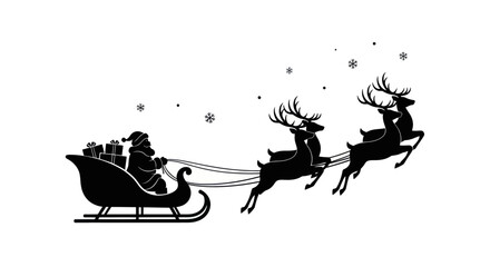 Santa Claus sleigh silhouette, reindeer flying, gifts, Christmas, winter, snow © mus