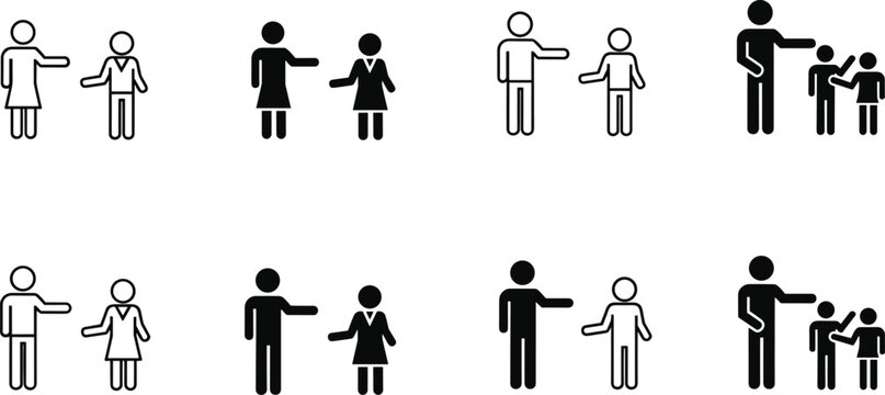 Adult and Child Icon Set Featuring Guidance, Teaching, and Supervision Figures for Web, App, and Digital Educational Designs