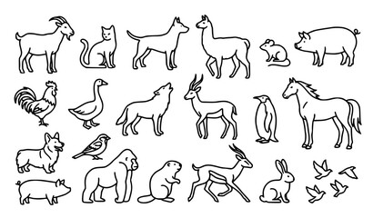 Domestic and Farm Animal Hand Drawn Set with Horse Pig Goat Bird and Rabbit © Shakib