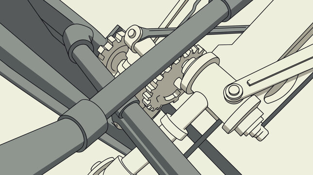 Mechanical bicycle gear system illustration with chain and derailleur