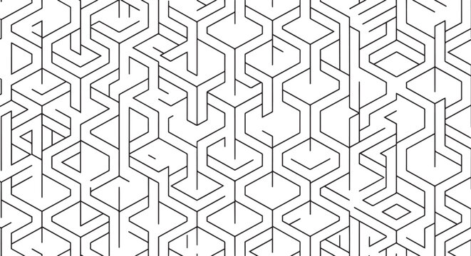 Abstract seamless geometric pattern with isometric lines linear maze labyrinth vector background
