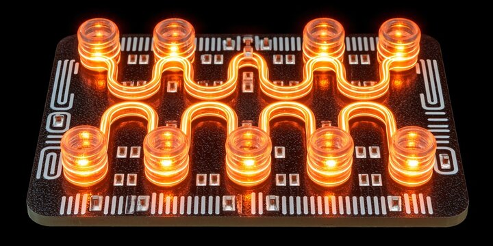 illuminated led circuit board with neon wiring for electronics and technology