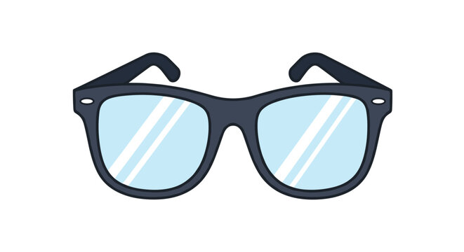 Stylish black framed eyeglasses with light blue lenses are shown as a simple vector illustration on a clean white background.