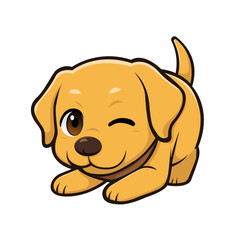 Fototapeta premium Winking cartoon golden retriever puppy dog lying down, vector illustration