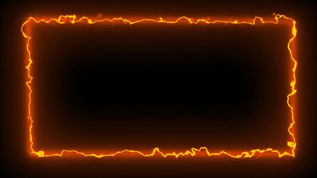 Glowing Red Lightning Border Animation Creating Rectangular High Voltage Frame. Electric Thunderbolt Energy Neon Glowing Edge Loop Isolated On Solid Black Background. Futuristic Plasma Discharge Frame