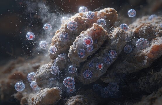 Microscopic view of coral polyps with colorful symbiotic algae zooxanthellae