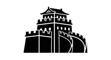 Naklejka premium Great Wall of China Silhouette Icon Vector Illustration