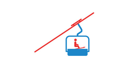 Ski lift gondola with skier icon, minimalist design, red and blue colors © nongko