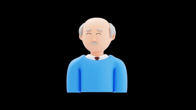 3D Older Man with Cold Sore and Relief Expression | Alpha Channel