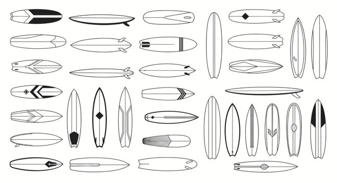 Surfboard Collection Vector Illustration: Various Designs and Styles