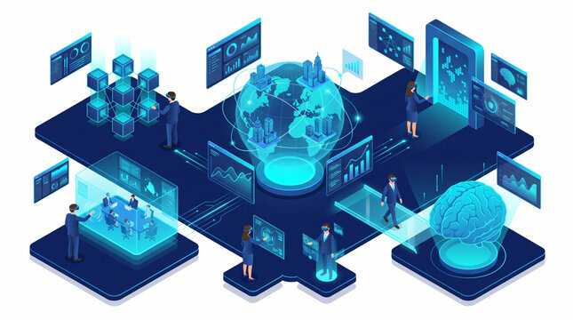 Isometric Vector Illustration of Virtual Reality and Metaverse Concept with VR Headset.