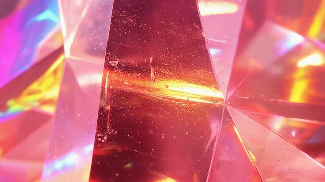 ピンクとレッドに輝く幻想的なクリスタルプリズム背景素材