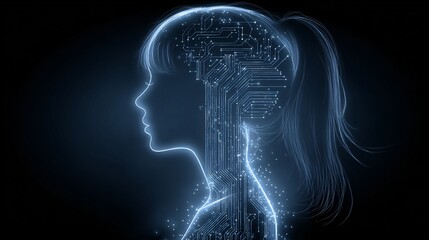 Obraz premium digital human brain circuitry portrait for technology and ai concepts