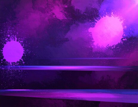 Vibrant purple abstract background with splatters and horizontal lines textured dark canvas