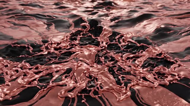 Abstract Rose Gold and Black Metallic Liquid Motion Texture, Luxury Fluid Wave Background for Website Banner, Hero Header, and Wide Background Design