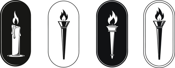 Vintage candle and flaming torch vector set © Hafsa