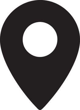 A large black map pin icon