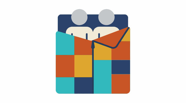 Couple sleeping in bed under a colorful patchwork quilt