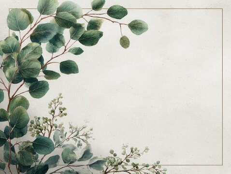 Eucalyptus branch border on textured paper background