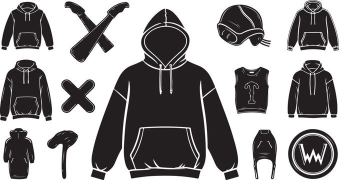 Collection of black clothing and accessories icons