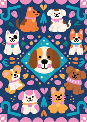 Naklejka premium Vector Set of Doggy Pattern Background Illustration Creative Design Template 