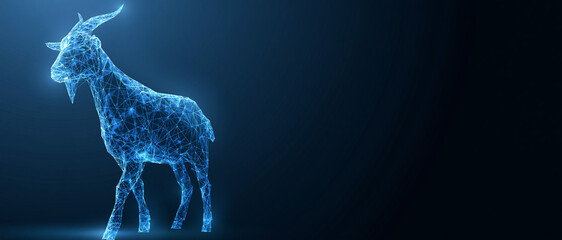 Digital representation of a goat in blue glowing style 