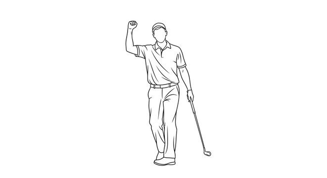 Golfer Celebrating Victory with Fist Pump and Club
