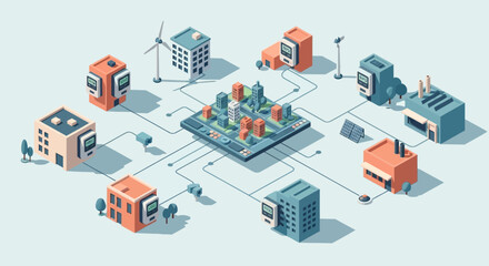 Fototapeta premium Sustainable city infrastructure with renewable energy.