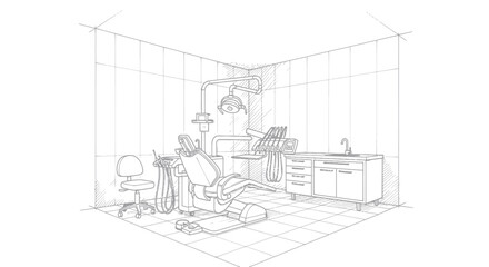 Obraz premium Detailed Sketch of a Modern Dental Examination Room.