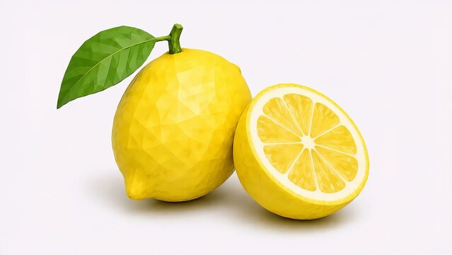 Polygonal Lemon Isolated on White Background &ndash; Bright Yellow Abstract Low Poly Minimalist Vector Style
