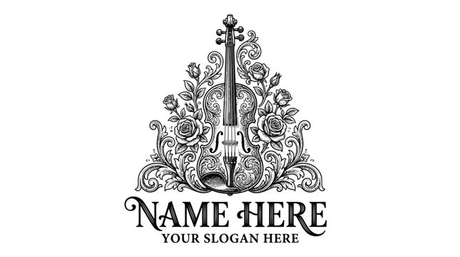Elegant Violin and Roses Emblem