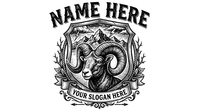 Ram's Head Crest with Mountains and Banner