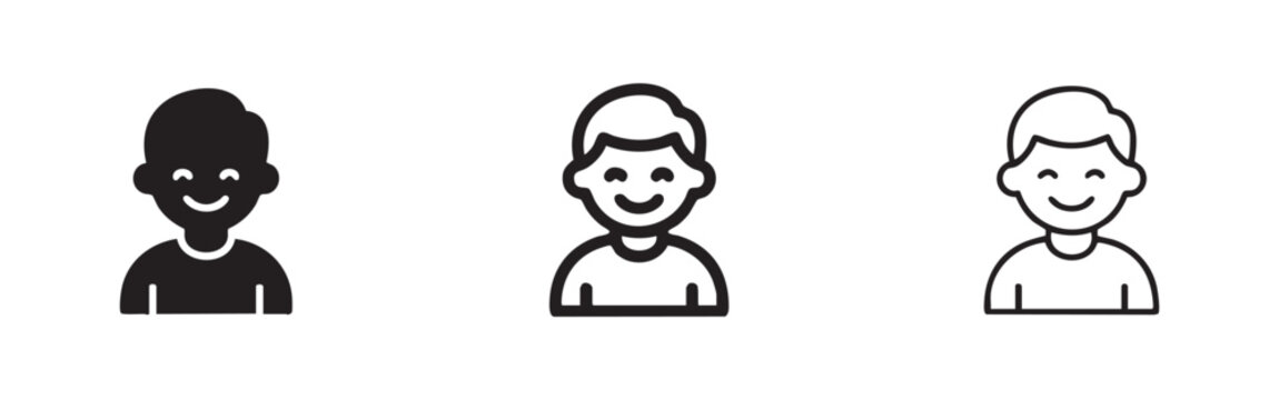 Male Avatar Icon Set, Boy User Profile Symbol Collection in Solid and Outline Styles