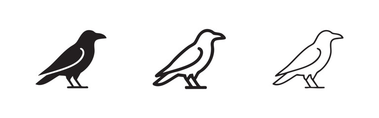 Fototapeta premium Raven Crow Bird Icon Set - Wildlife Animal Vector Illustration