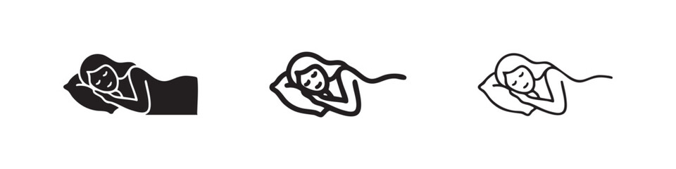 Woman Sleeping in Bed Icon for Health and Restful Sleep © liubomir118809