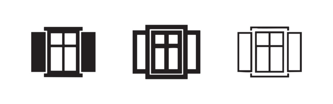 Window with Shutters Icon Set - Traditional House Exterior Symbols