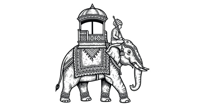 Decorated elephant with rider and howdah