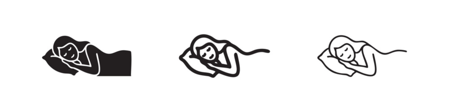 Woman Sleeping in Bed Icon for Health and Restful Sleep