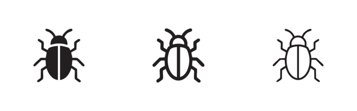Bug Icon Set: Solid, Filled Outline, and Outline Styles