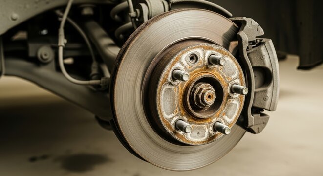 brake disc assembly showing rust corrosion on metallic surface close up detail