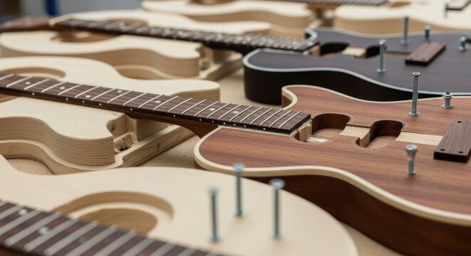 guitar body parts assembly woodworking process with wooden electric guitar frames