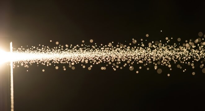Abstract Light Burst with Sparkling Particles on Black Background.