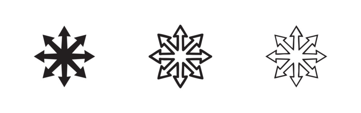Chaos Star or Arrows Pointing in Six Directions Icon Set