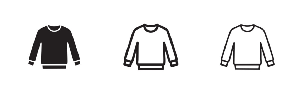 Sweater Icon Set: Warm Clothing Jumper Symbol for Fashion and Apparel in Glyph, Line, and Outline Styles.